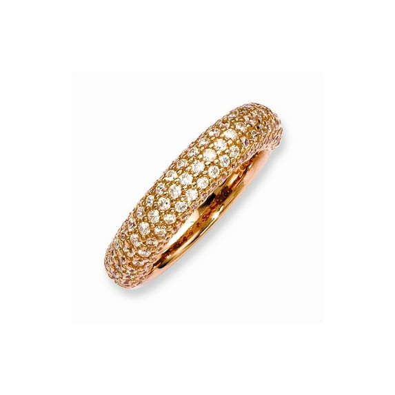 Sterling Silver Pink Plated With Cubic Zirconia Ring - Size 8 - Measures 5.25mm Wide