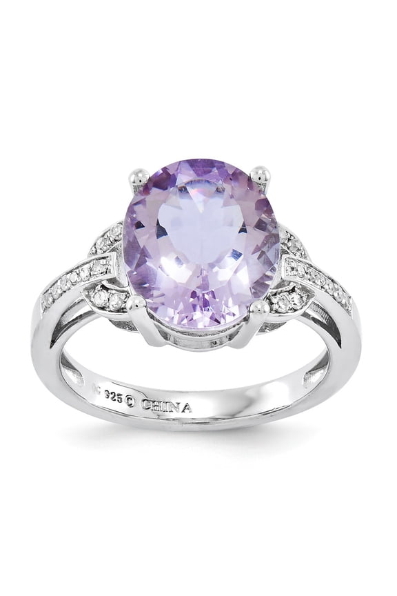Sterling Silver Pink Quartz & Diamond Ring