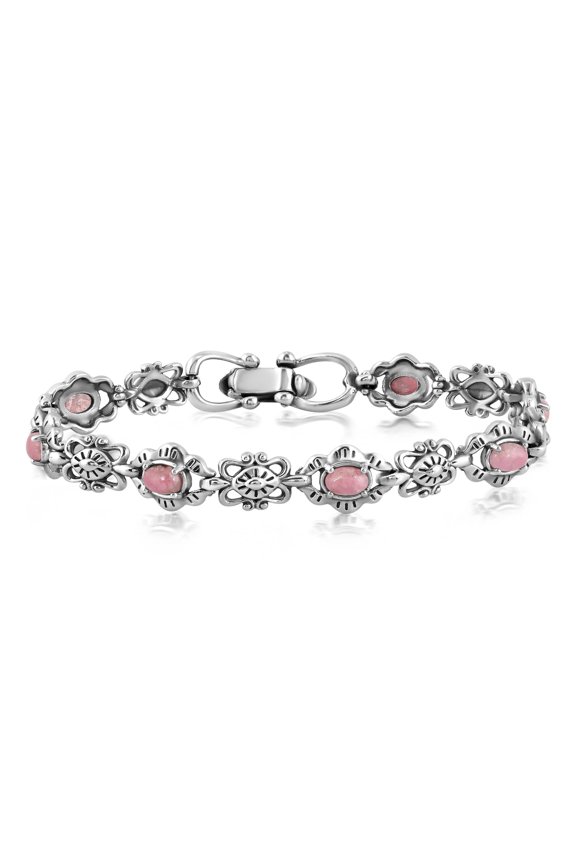 Sterling Silver Pink Rhodonite Concha Link Bracelet, Sizes Small - Large