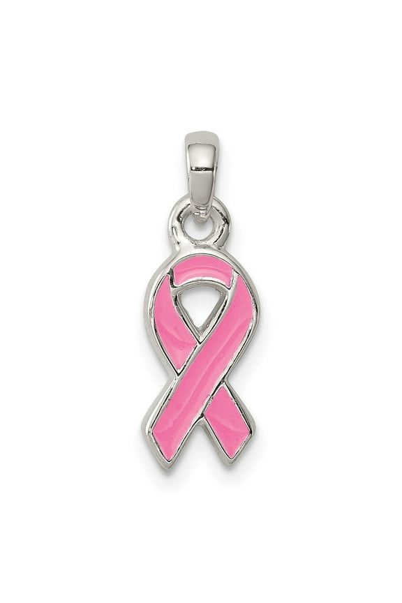 Sterling Silver Pink Ribbon Necklace for Women with Enamel Charm, Breast Cancer Awareness Jewelry Symbolizing Hope, Strength, Support, Solidarity, Nonreligious Pendant