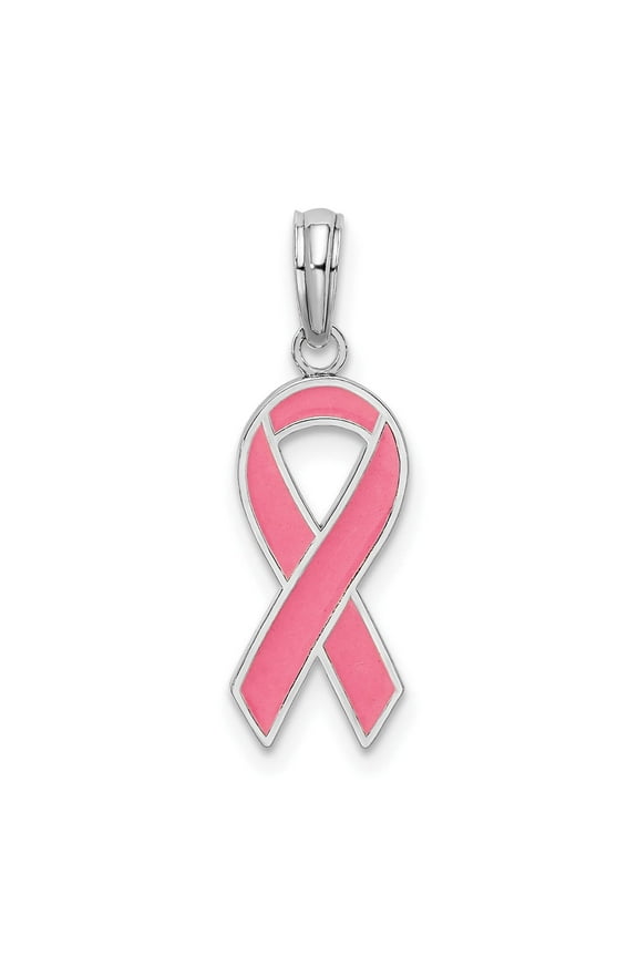 Sterling Silver Pink Ribbon Pendant Necklace for Women with Enamel Detail, Breast Cancer Awareness Jewelry Symbolizing Hope, Strength, Solidarity, and Health Support Campaign Style