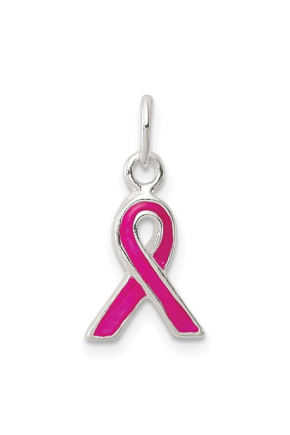 Sterling Silver Pink Ribbon Pendant for Women, Enamel Breast Cancer Awareness Necklace, Symbol of Hope, Courage, Remembrance, Support Jewelry Charm