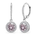 thumbnail image 1 of Sterling Silver Pink Round Halo Dangle Leverback Earrings Made with Swarovski Crystals, 1 of 2