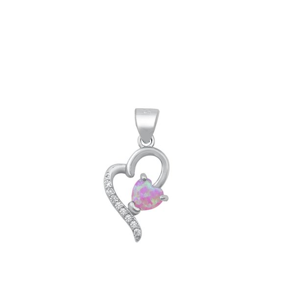 Sterling Silver Pink Simulated Opal Heart Pendant Promise Love Anniversary Charm Jewelry Female