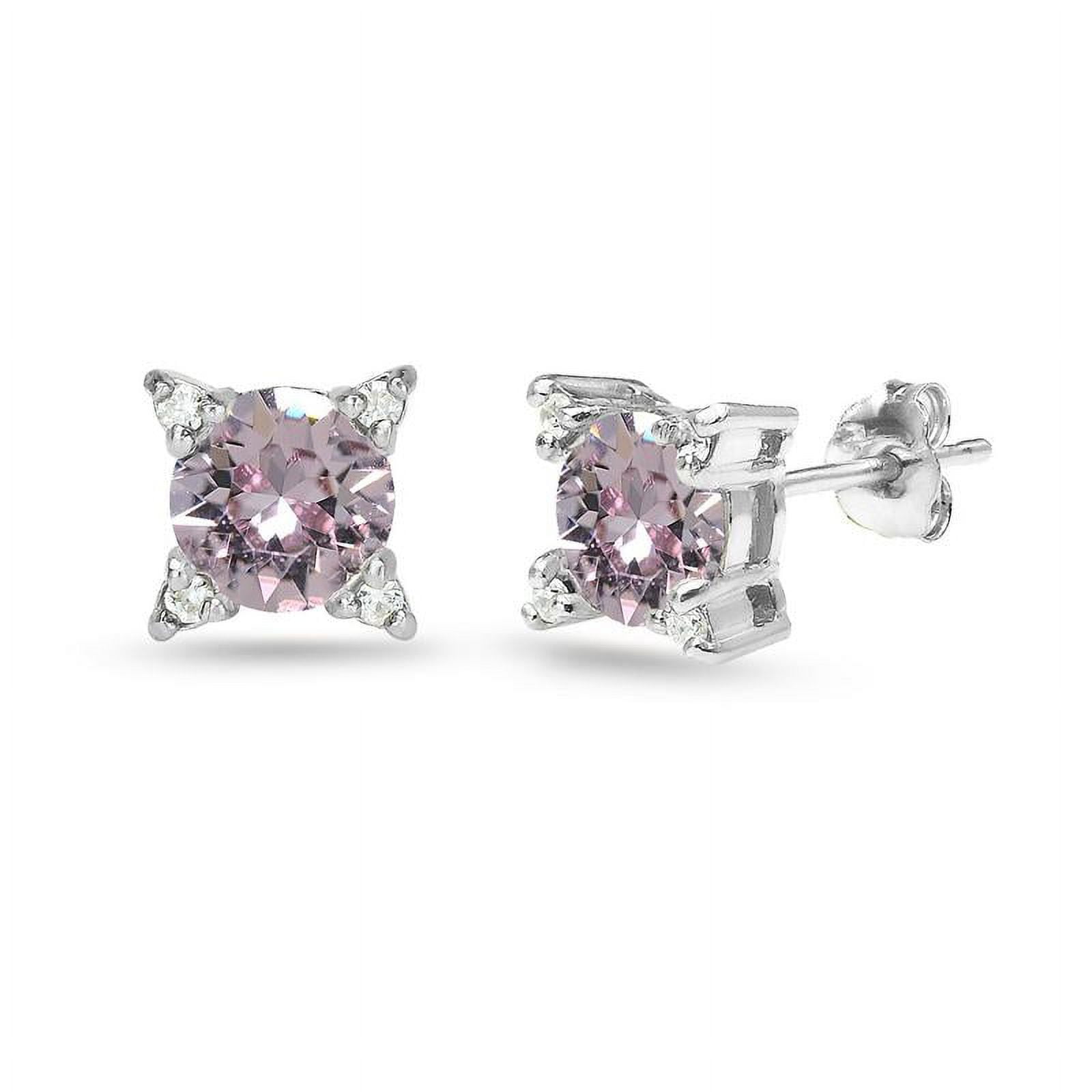 Sterling Silver Pink Studded Solitaire Stud Earrings Made with Swarovski Crystals
