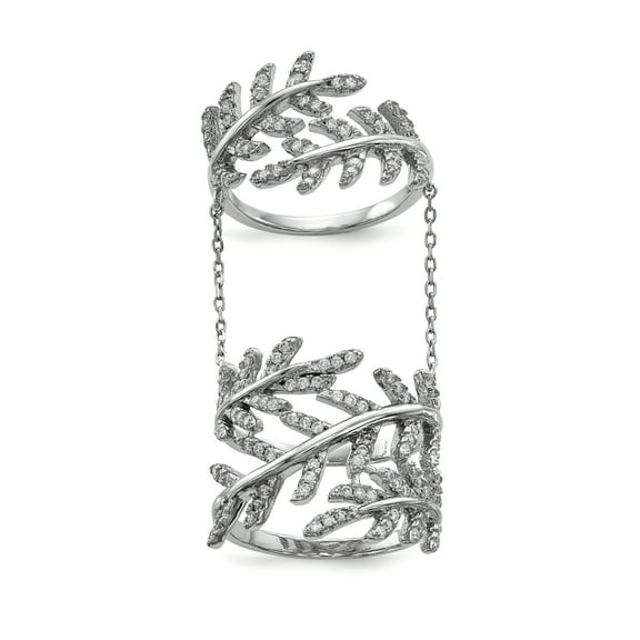 Sterling Silver Rhodium-plated CZ Leaf with Extender Ring QR6657