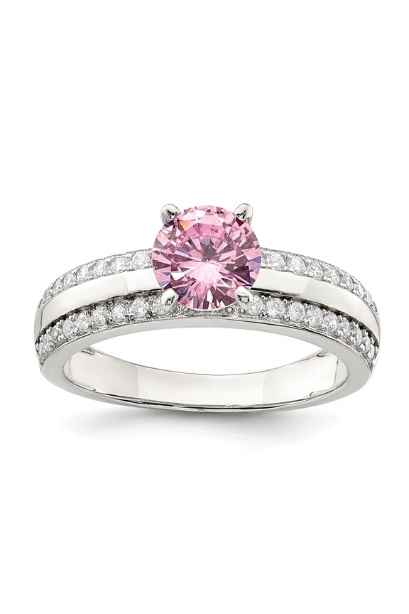 Sterling Silver Pink and Clear Cubic Zirconia Ring Size 6