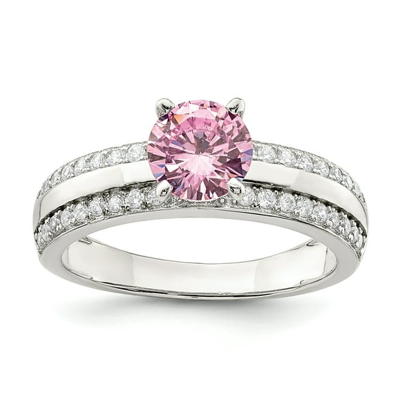 Sterling Silver Pink and Clear Cubic Zirconia Ring Size 6