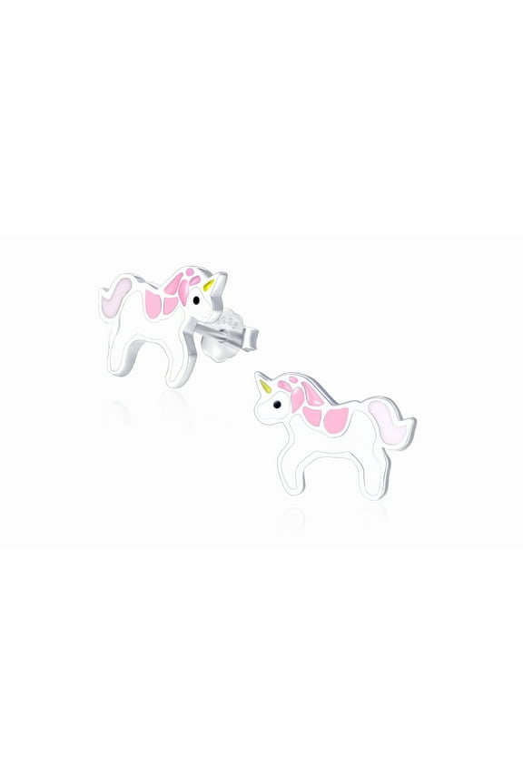 Sterling Silver Pink and White Unicorn Stud Earrings