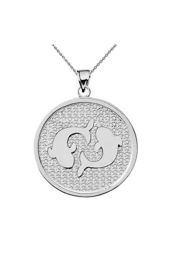 Sterling Silver Pisces Zodiac Disc Pendant Necklace - Pendant with 16" chain - Pendant / Necklace option: Pendant with 16" chain