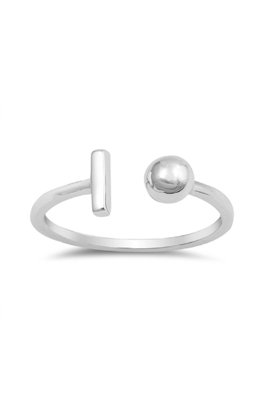 Sterling Silver Plain Bar And Bead Adjustavle Ring