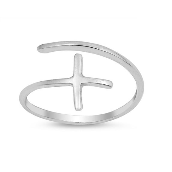 Sterling Silver Plain Cross Adjustable Ring