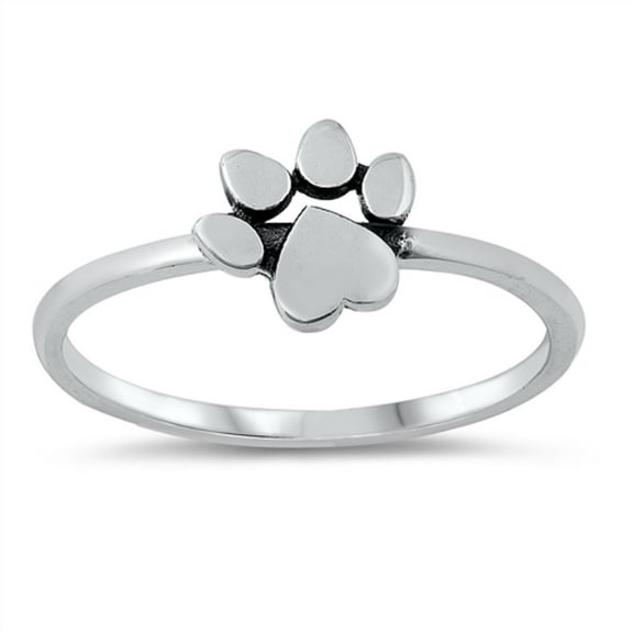Sterling Silver Plain Paw Print Ring Size 8