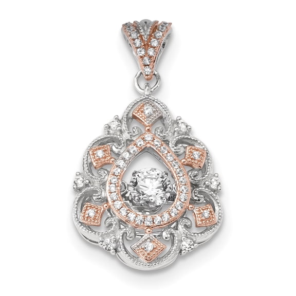 Sterling Silver Plat-plate Rose-tone Vibrant CZ Fancy Penda