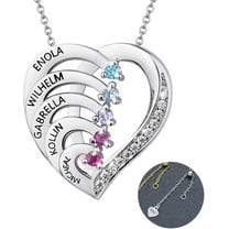 Sterling Silver Plated with 18k Gold Personalized Birthstone Necklace, Custom Name Family Necklace, Ideal Jewelry Gift for Mom, Grandmother, Wife for Christmas and Mother's Day
