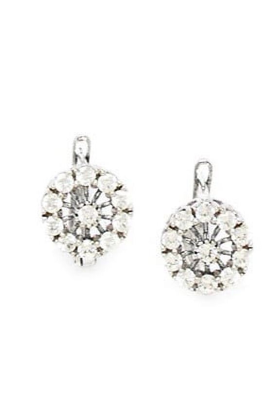 Sterling Silver Plated April Clear CZ Flower Leverback Earrings - Measures 13x9mm