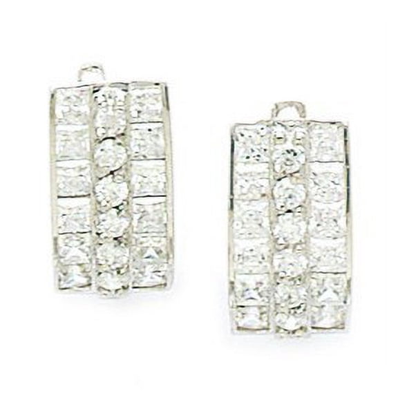 Sterling Silver Plated April Clear CZ Triple Row Leverback Earrings - Measures 13x6mm