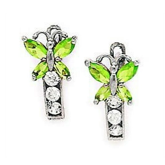 Sterling Silver Plated August Green CZ Butterfly Leverback Earrings - Measures 12x7mm