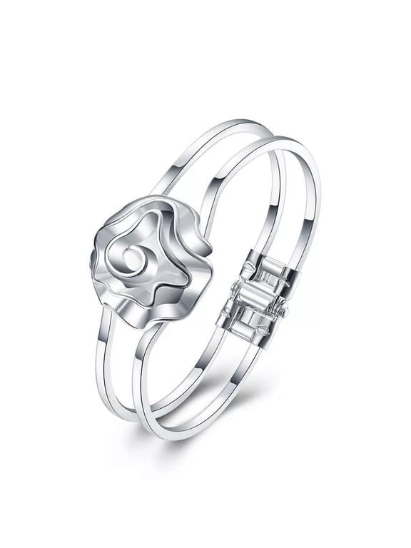 Sterling Silver Plated Toggle Clasp Bracelet Flower Adjustable 27mm Omega L175