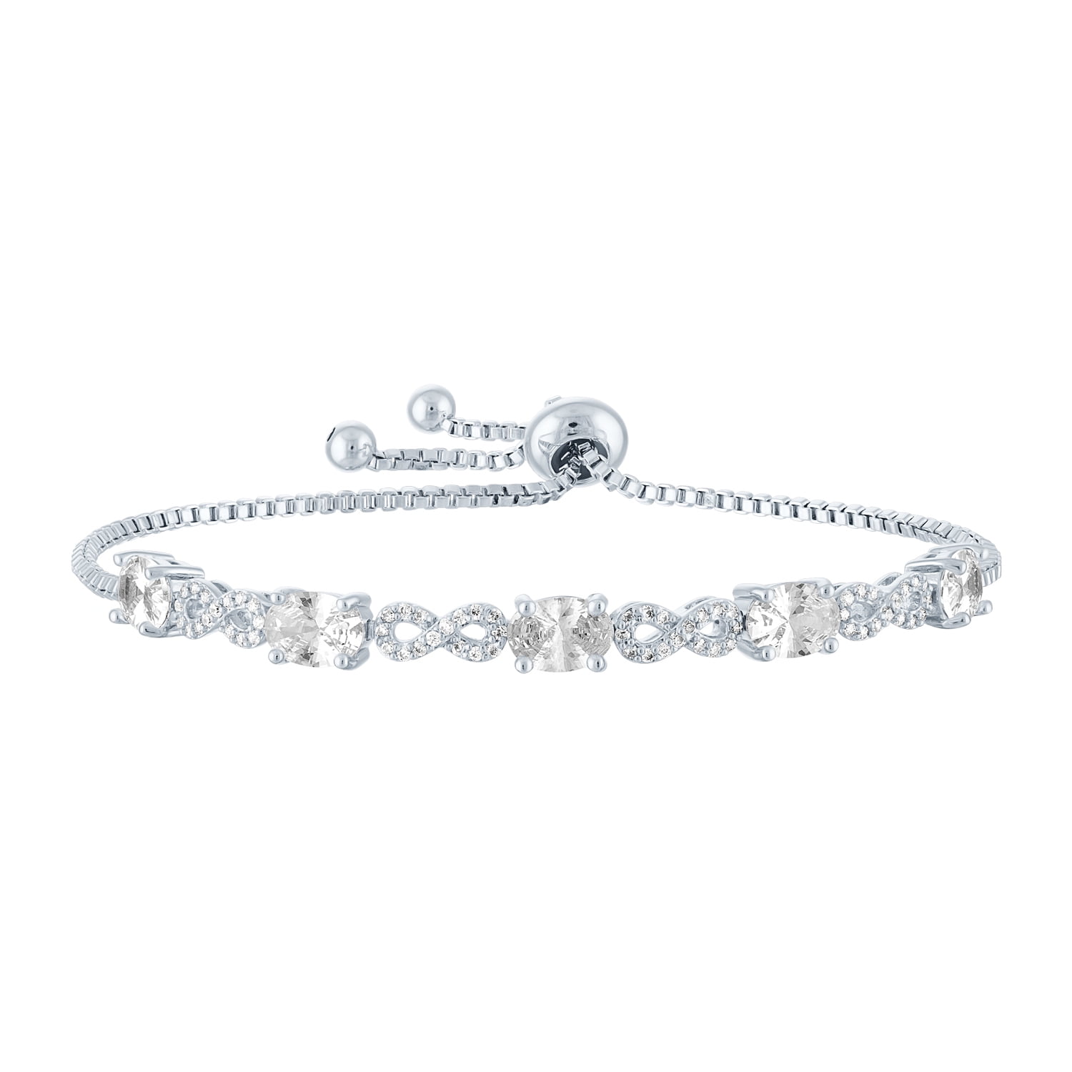 Sterling Silver Plated Brass Simulated Diamond Adjustable Bracelet