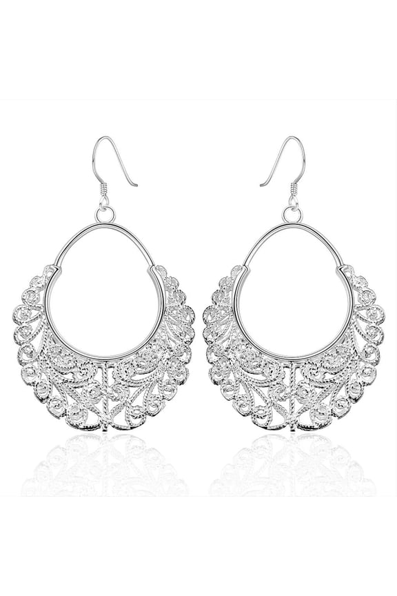 Sterling Silver Plated Dangle Chandelier Hoop Pierced Earrings L158