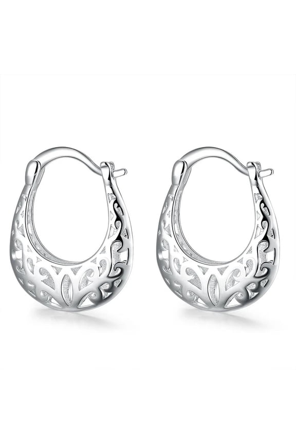 Sterling Silver Plated Earrings Hoop Hinged Hoop .84" L375
