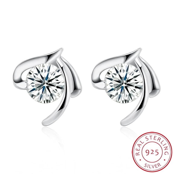 Sterling Silver Plated Leaf Stud Earrings AAA Simulated Zircon Push Back Polished Petal/Leaf Design L780