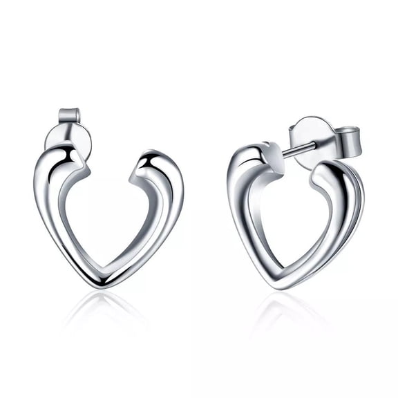 Sterling Silver Plated Earrings Stud Push Back Heart .6" L334