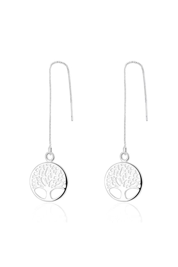 Sterling Silver Plated Earrings Tree Of Life Drop Dangle Fish Hook Clasp L703