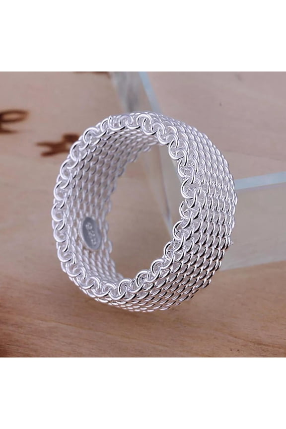 Sterling Silver Plated Flexible Band Plain Mesh Plated Ring Statement Textured Size 8 B2