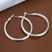Sterling Silver Plated Hoop Pierced Textured Earrings Latch Polished Textured With Wavy L3