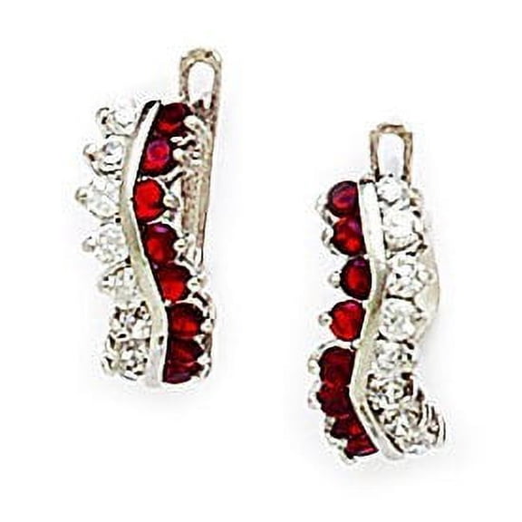 Sterling Silver Plated January Red CZ Curve Shape Leverback Earrings - Measures 14x6mm