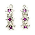 thumbnail image 1 of Sterling Silver Plated July Red CZ Small Triple Flower Leverback Earrings - Measures 15x6mm, 1 of 2