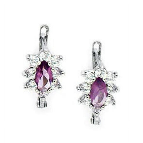 Sterling Silver Plated June Lt-Purple 1.5mm Marquise CZ Leverback Earrings - Measures 15x8mm