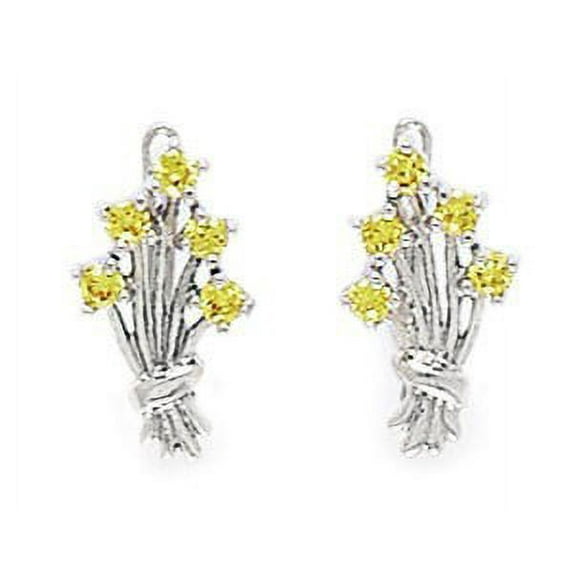 Sterling Silver Plated November Yellow CZ Bouquet Leverback Earrings - Measures 15x9mm