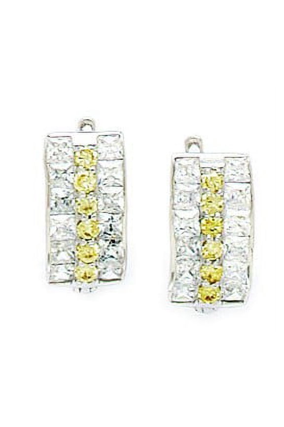Sterling Silver Plated November Yellow CZ Triple Row Leverback Earrings - Measures 13x6mm