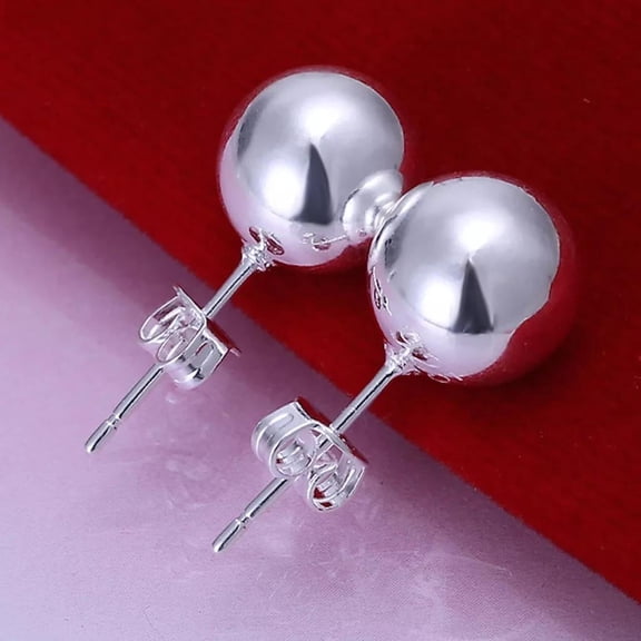 Sterling Silver Plated Polished Ball Friction-Back Stud Earrings 10mm L27