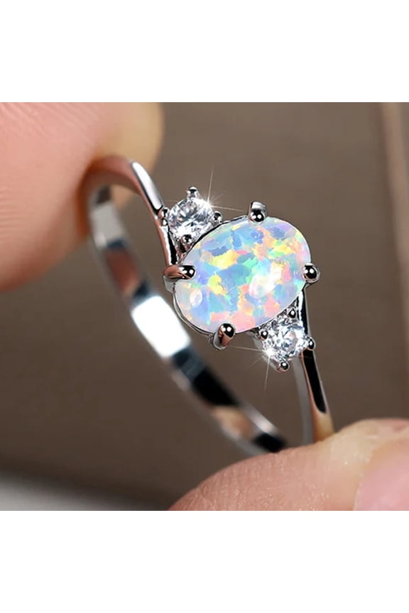 Sterling Silver Plated Promise Engagement Wedding Opal Cz Zirconia Ring R68