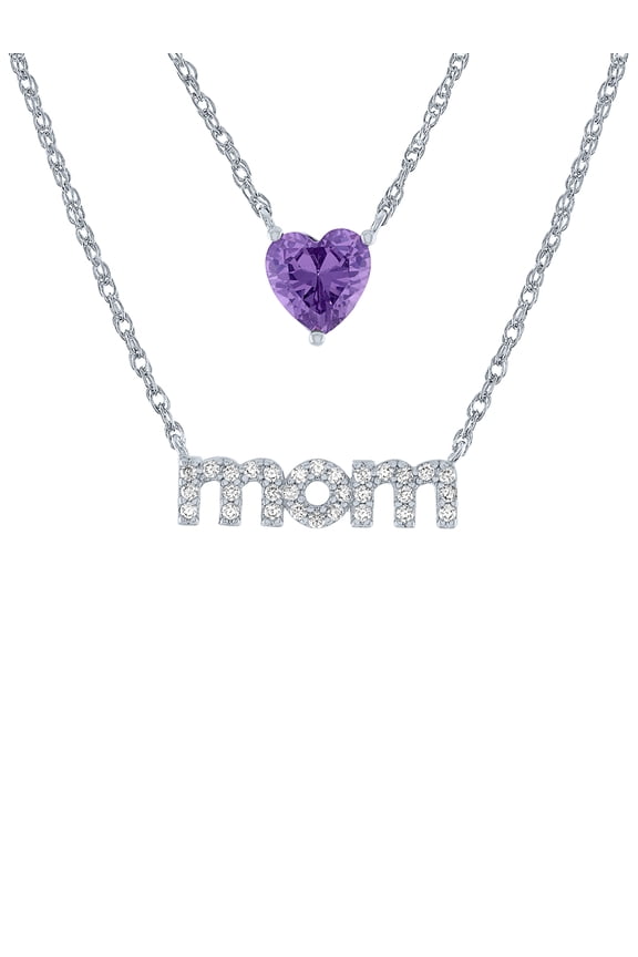 Ladies Brilliance Fine Jewelry Sterling Silver Plated Simulated Amethyst Mom Necklace, 18"