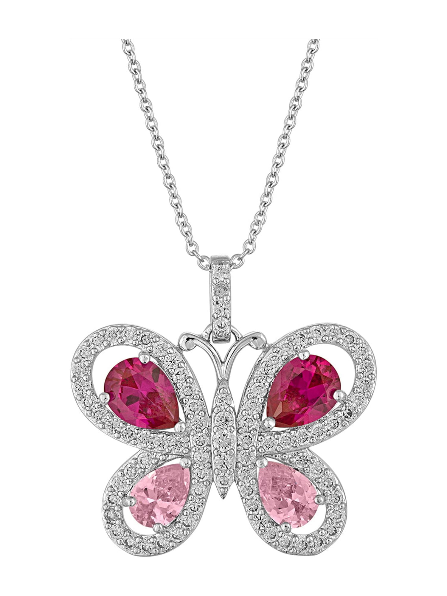 Sterling Silver-Plated Simulated Blue Topaz and Simulated Opal with CZ Accents Dragonfly Pendant Necklace, 18"
