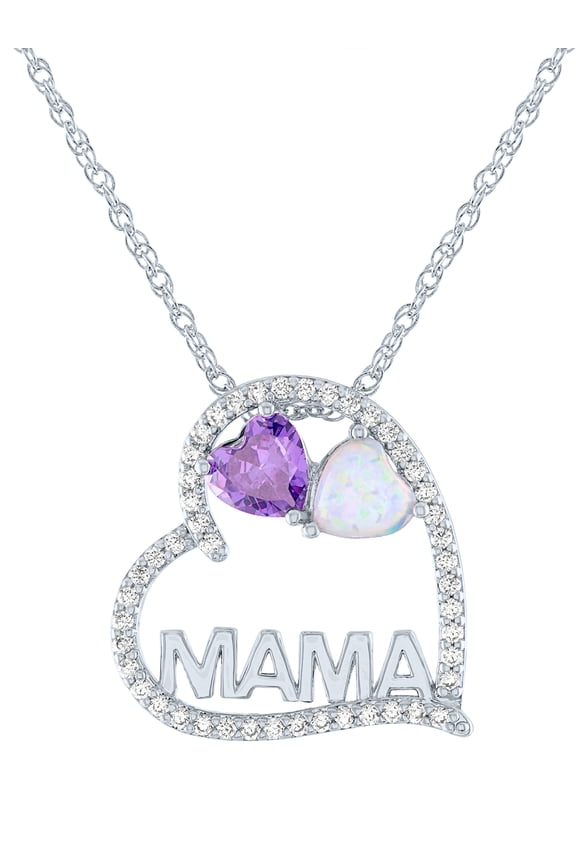 Ladies Brilliance Fine Jewelry Sterling Silver Plated Similated Gemstones & CZ Mama Pendant, 18"