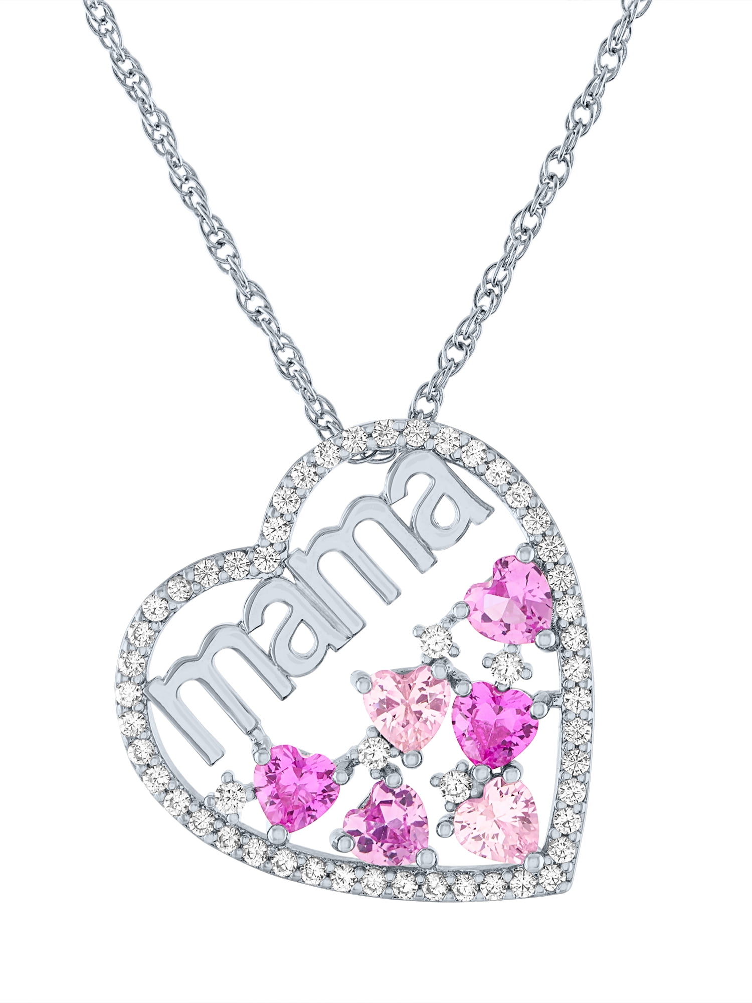 Sterling Silver Plated Simulated Pink Sapphire Mama Pendant
