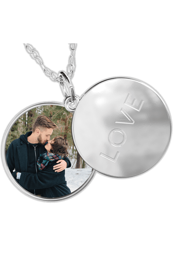 Sterling Silver Plated Sliding Photo Locket, Love