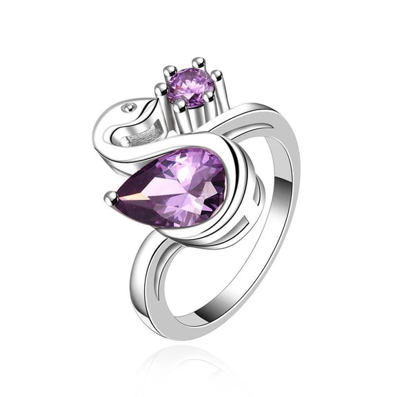Sterling Silver Plated Zirconia Swan Purple Band Ring Size 8 B52