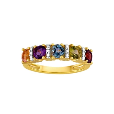 Sterling Silver Plated with 14Kt Gold Multi-Gemstone Ring
