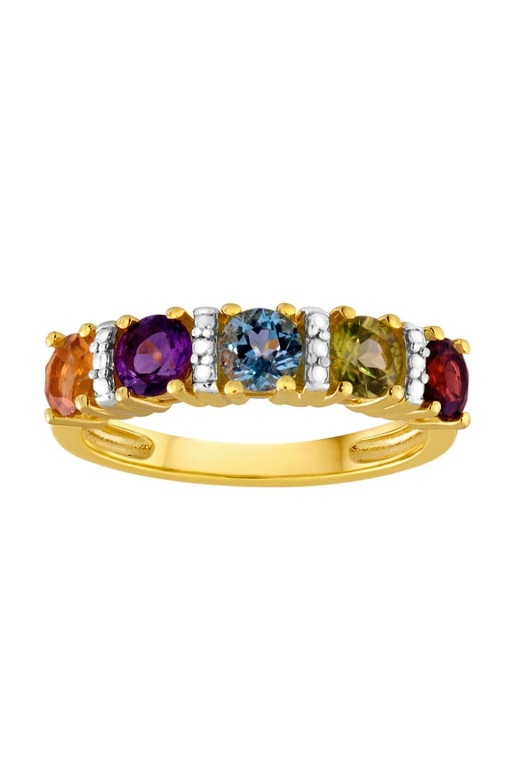 Sterling Silver Plated with 14Kt Gold Multi-Gemstone Ring