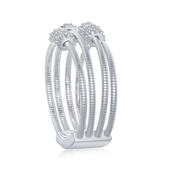 Sterling Silver Platinum Italian Rope Designer w/ Round CZ Ring