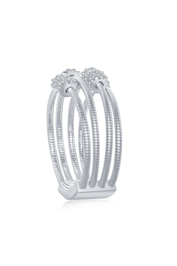 Sterling Silver Platinum Italian Rope Designer w/ Round CZ Ring