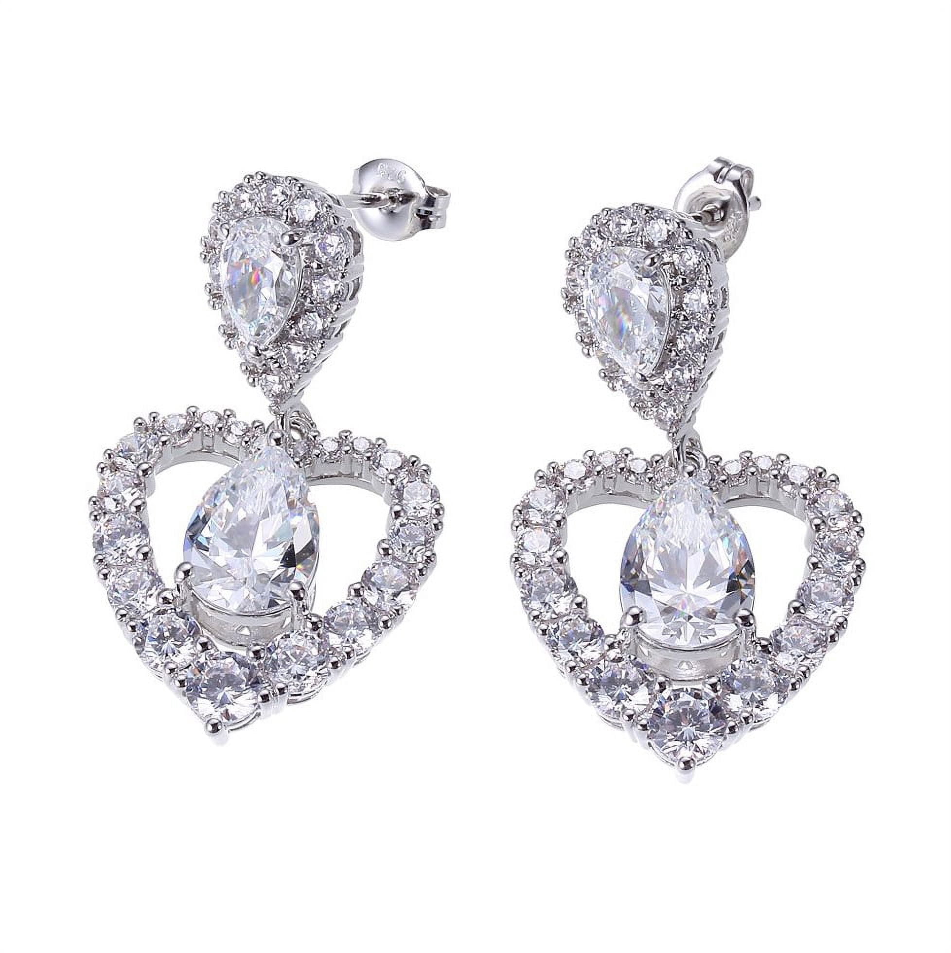 Sterling Silver Platinum Plate DIAMONDLITE CZ Showcase Heart Shaped Pear drop eariings