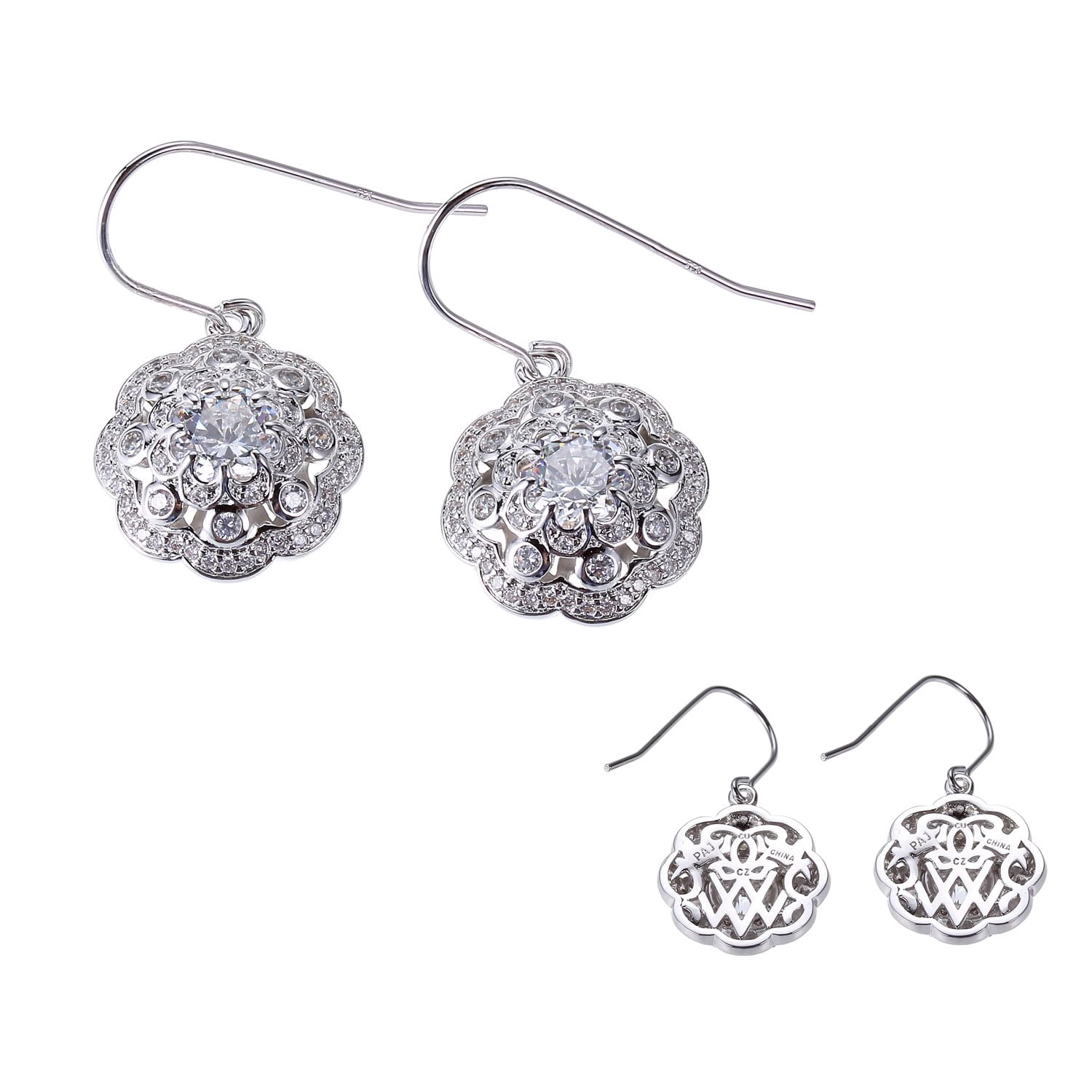 Sterling Silver Platinum Plated Dainty Vintage style dangle earrings